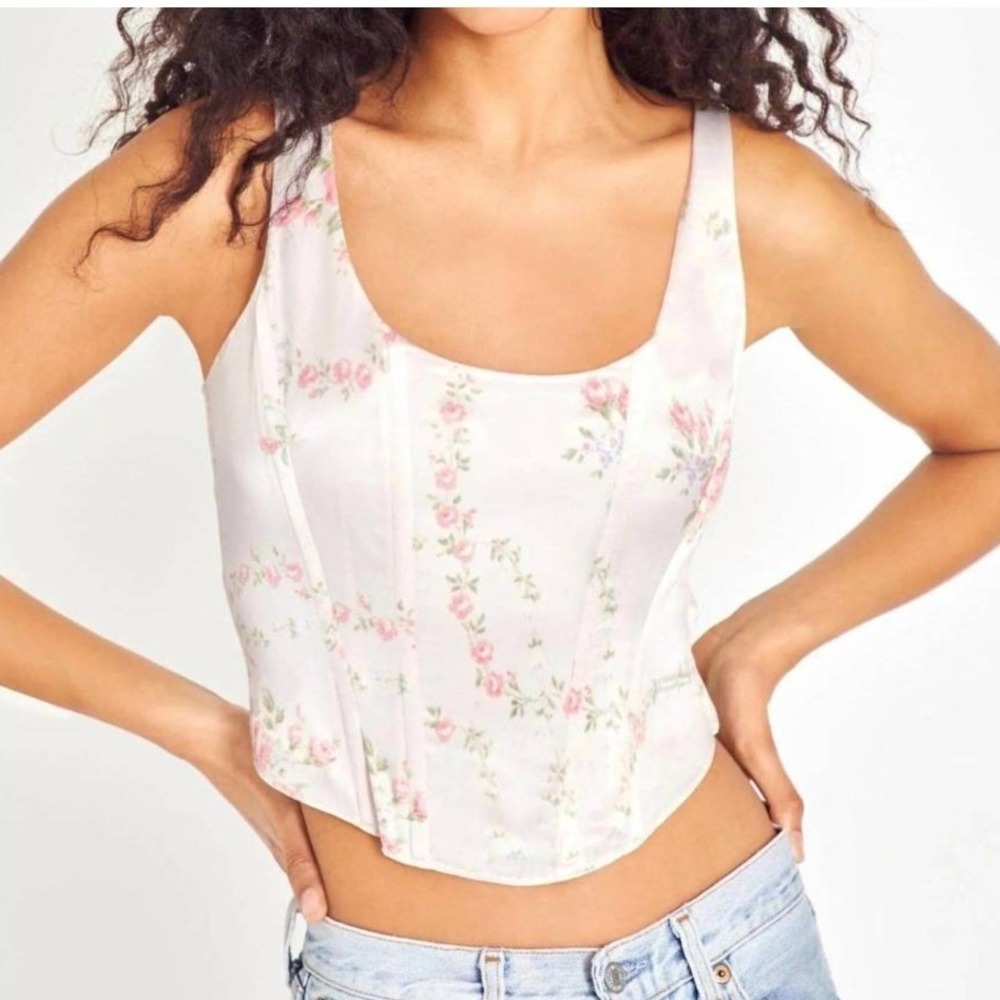 LoveShackFancy Mori Bustier Women 6 Silk Floral Angelic Pink Corset Top